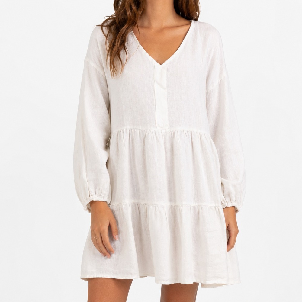 Bellambra‎ Linen Midi Dress Womens M Tiered Lightweight Travel CoastaI Italy